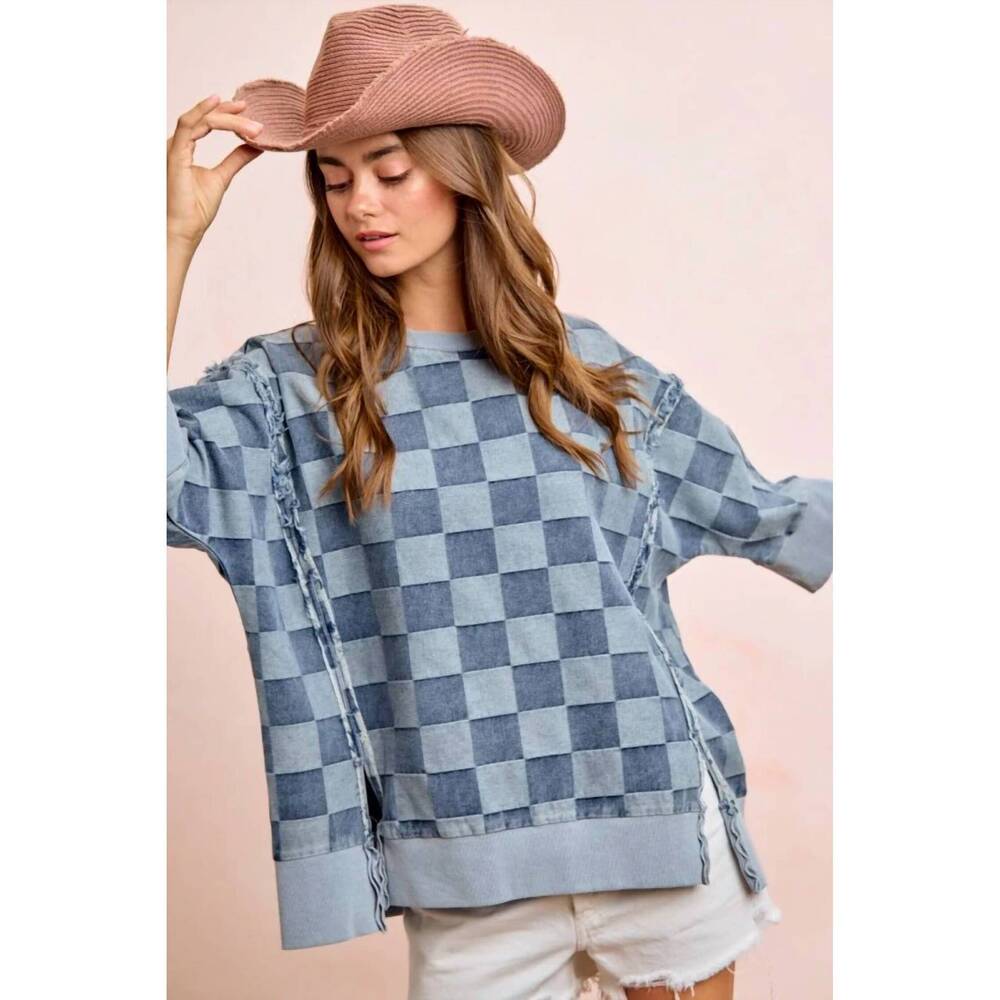 NEW BIBI open seam detail short sleeve top in blue - Picture 3 of 3